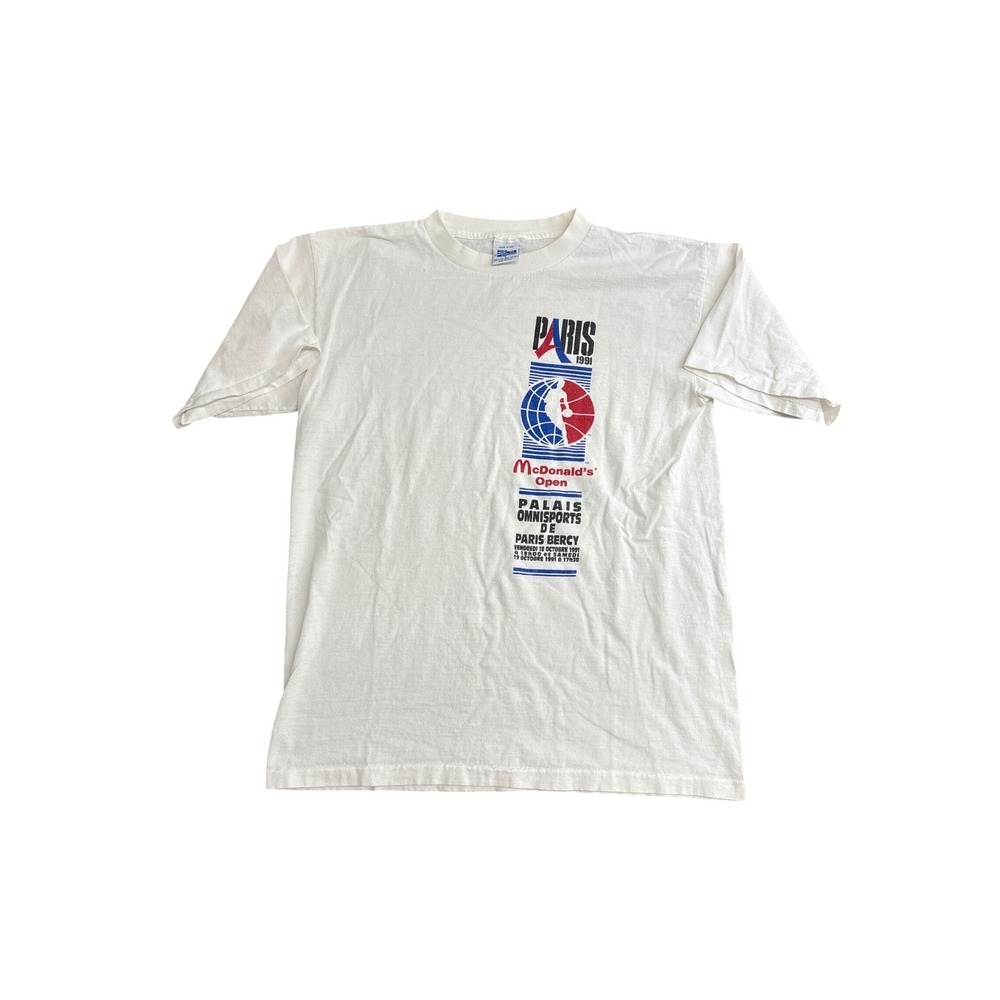 Vintage 1991 NBA McDonalds Open Paris Salem Sportswear T-Shirt White Large USA